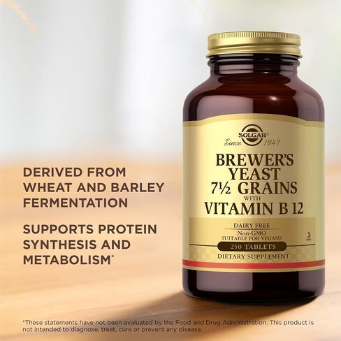 Solgar Brewer's Yeast 7 ½ Grains with Vitamin B12 - 250 Tablets, Pack of 2 - Non-GMO, Vegan, Dairy Free, Kosher - 82 Total Servings in Saudi Arabia