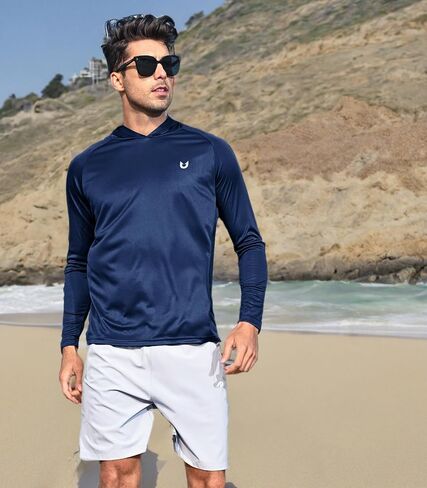 NORTHYARD Men's UPF 50+ Shirts UV Rash Guard Long Sleeve Sun Protection Swim Hoodie Shirt Lightweight for Hiking Running Navy L in Saudi Arabia