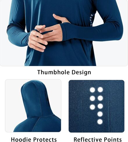 نورث يارد قميص بغطاء للرأس باكمام طويلة وعامل حماية من الاشعة فوق البنفسجية بعامل حماية من الاشعة فوق البنفسجية 50+ للرجال خفيف الوزن للمشي لمسافات طويلة والسباحة والجري in Kuwait