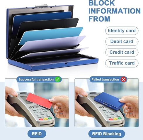 3 Pack Stainless Steel Credit Card Holder Metal RFID Blocking Credit Card Case Protector Metal ID Card Wallet Business Card Holders with 6 Card Slots for Men Women Gift Box Package, Silver Black Blue in Saudi Arabia