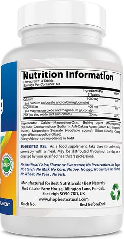 رقم 1 CAL MAG ZINC من Best Naturals - مركب معدني أساسي - تم تصنيعه في منشأة معتمدة من GMP مقرها الولايات المتحدة الأمريكية وتم اختبار نقائه من قبل طرف ثالث. مضمون!!, 180 قرصًا in Saudi Arabia