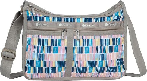 LeSportsac Painted Tiles Deluxe Everyday Crossbody Bag + Cosmetic Bag, Style 7507/Color F978, Illuminating Kaleidoscope of Multi-Tonal Rectangular Shaped Tiles, Shades of Navy, Turquoise, Pink & More in Saudi Arabia