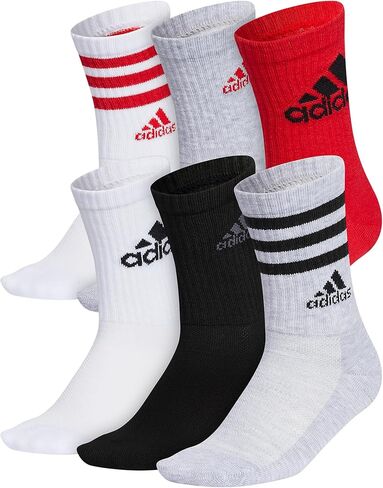 adidas Kids-Boy's/Girl's Cushioned Angle Stripe Crew Socks (6-Pair), Onix Grey/Pulse Blue/Vivid Red, Medium in Saudi Arabia
