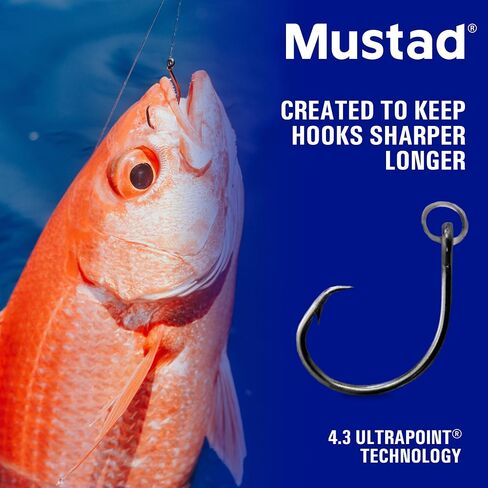Mustad Ringed Demon Offset Circle, 3X Strong - Black Nickel-Size 1/0 - Pack of 7 in Saudi Arabia