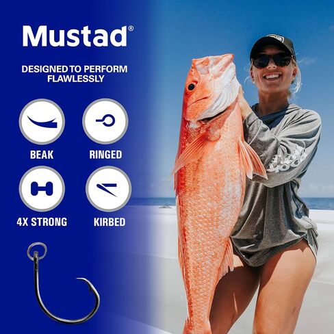 Mustad Ringed Demon Offset Circle, 3X Strong - Black Nickel-Size 1/0 - Pack of 7 in Saudi Arabia