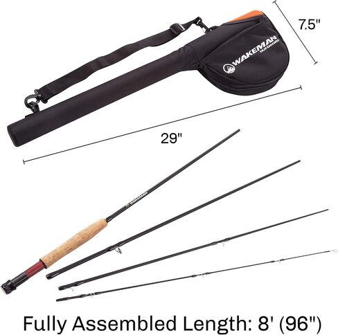 3-Piece Fly Fishing Rod and Reel Combo Starter Kit - 97-Inch Collapsible Fiberglass and Cork Fishing Pole with Case and Accessories by Wakeman (Black) in Saudi Arabia