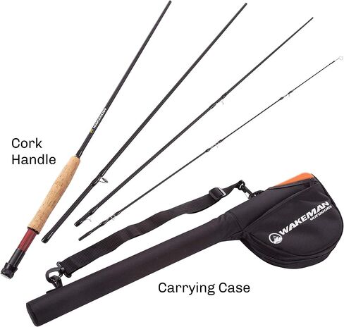 3-Piece Fly Fishing Rod and Reel Combo Starter Kit - 97-Inch Collapsible Fiberglass and Cork Fishing Pole with Case and Accessories by Wakeman (Black) in Saudi Arabia