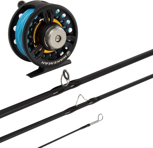 3-Piece Fly Fishing Rod and Reel Combo Starter Kit - 97-Inch Collapsible Fiberglass and Cork Fishing Pole with Case and Accessories by Wakeman (Black) in Saudi Arabia