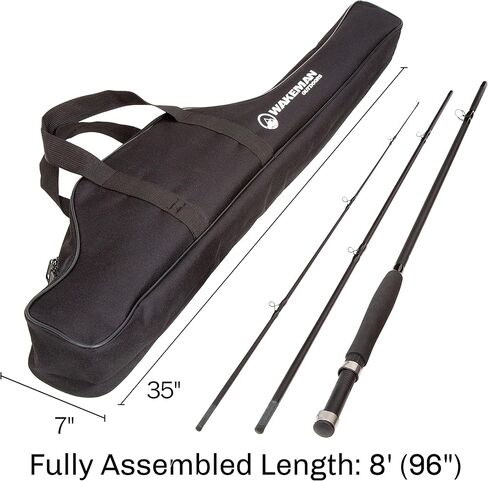 3-Piece Fly Fishing Rod and Reel Combo Starter Kit - 97-Inch Collapsible Fiberglass and Cork Fishing Pole with Case and Accessories by Wakeman (Black) in Kuwait