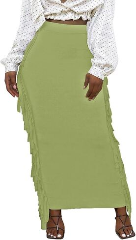 Lrady Women's Elastic Waist Slim Bodycon Side Tassels Long Maxi Pencil Skirts in Saudi Arabia