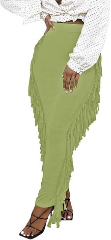Lrady Women's Elastic Waist Slim Bodycon Side Tassels Long Maxi Pencil Skirts in Saudi Arabia