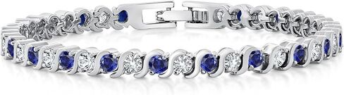 Gem Stone King Radiant Simulated Blue Sapphire and White Cubic Zirconia Tennis Bracelet For Women - The Perfect Luxury Gift for Her on Weddings and Special Occasions, 4.50 Cttw, 7 Inch Length in Saudi Arabia