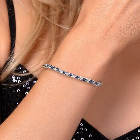 Gem Stone King Radiant Simulated Blue Sapphire and White Cubic Zirconia Tennis Bracelet For Women - The Perfect Luxury Gift for Her on Weddings and Special Occasions, 4.50 Cttw, 7 Inch Length in Saudi Arabia