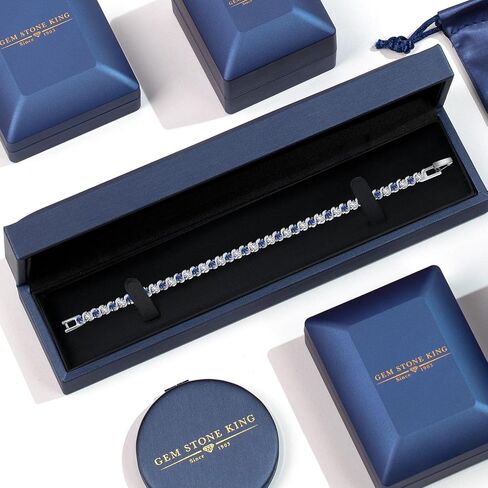 Gem Stone King Radiant Simulated Blue Sapphire and White Cubic Zirconia Tennis Bracelet For Women - The Perfect Luxury Gift for Her on Weddings and Special Occasions, 4.50 Cttw, 7 Inch Length in Saudi Arabia