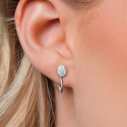 Gem Stone King 925 Sterling Silver White Simulated Opal Clip-On Earrings For Women (1.26 Cttw, Oval Cabochon 7X5MM) in Saudi Arabia