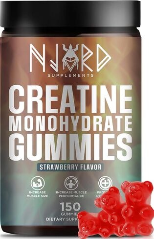 NJORD SUPPLEMENTS Creatine Monohydrate Gummy Candy, Sugar-Free, 30 Servings, 5g of Creatine Per Serving, Vegan, Gluten-Free, Bodybuilding Recovery Supplement to Increase Muscle Size and Strength in Saudi Arabia