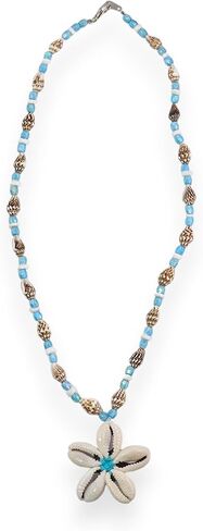 قلادة من الخرز مع خرز زجاجي فيروزي أزرق اللون من Cowrie Shells Flower on Tiger Nassa & Puka Clam in Kuwait