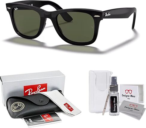 Ray-Ban RB4340 WAYFARER 601 50M Black/Green Sunglasses For Men For Women + BUNDLE with Designer iWear Care Kit in Kuwait