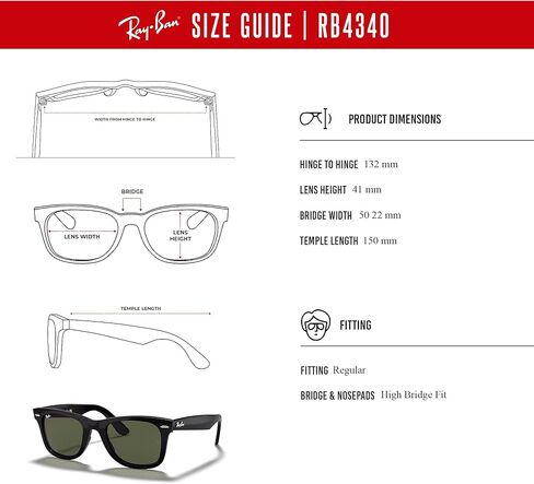 Ray-Ban RB4340 WAYFARER 601 50M Black/Green Sunglasses For Men For Women + BUNDLE with Designer iWear Care Kit in Kuwait