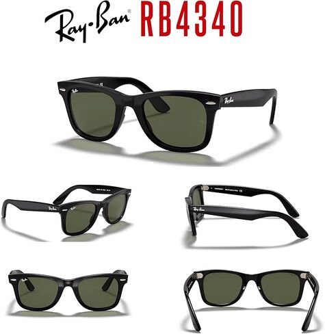 Ray-Ban RB4340 WAYFARER 601 50M Black/Green Sunglasses For Men For Women + BUNDLE with Designer iWear Care Kit in Kuwait