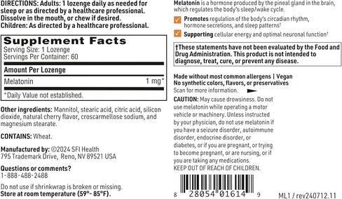 Klaire Labs Melatonin Lozenge - Fast-Dissolving, Quick Release 1 Milligram Melatonin Tablets for Men & Women with Natural Cherry Flavor (60 Dissolvable Tablets) in Saudi Arabia
