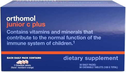 Orthomol Immun Junior C Plus، فيتامينات متعددة للأطفال، نكهة اليوسفي، 30 قطعة (عبوة من قطعة واحدة) in Kuwait