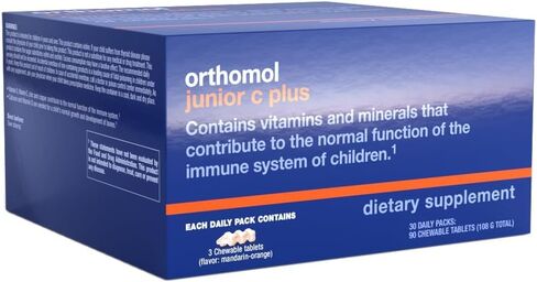 Orthomol Immun Junior C Plus، فيتامينات متعددة للأطفال، نكهة اليوسفي، 30 قطعة (عبوة من قطعة واحدة) in Kuwait