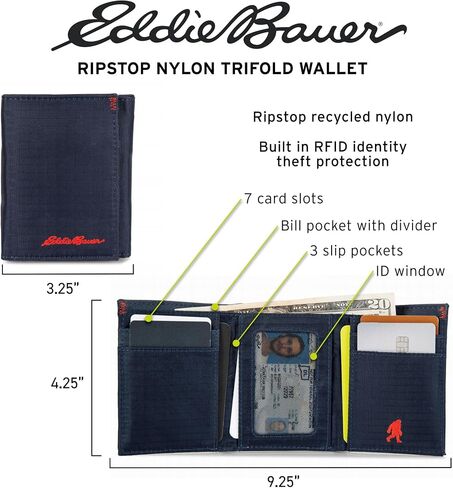 Eddie Bauer Men's Companion Ripstop Nylon Trifold Wallet, Navy, One Size in Saudi Arabia