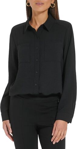 سترة نسائية مريحة ذات ياقة وأكمام طويلة وأزرار أمامية من Calvin Klein in Kuwait