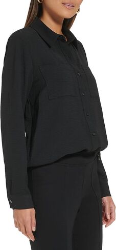 سترة نسائية مريحة ذات ياقة وأكمام طويلة وأزرار أمامية من Calvin Klein in Kuwait