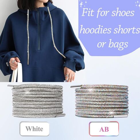 TUANZI Aesthetic Sparkly Shoelace, Glitter Black and Colorful Rhinestone Round Drawstring Rope for Decoration on Sneakers Sweatshirts Hoodies Boots Jackets Bags, 2Pairs (4Laces) in Kuwait