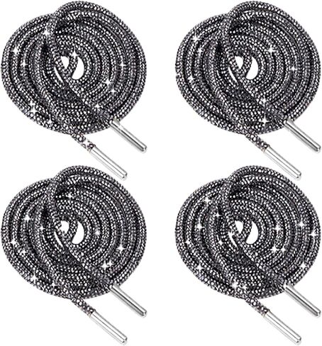 TUANZI Aesthetic Sparkly Shoelace, Glitter Black and Colorful Rhinestone Round Drawstring Rope for Decoration on Sneakers Sweatshirts Hoodies Boots Jackets Bags, 2Pairs (4Laces) in Kuwait