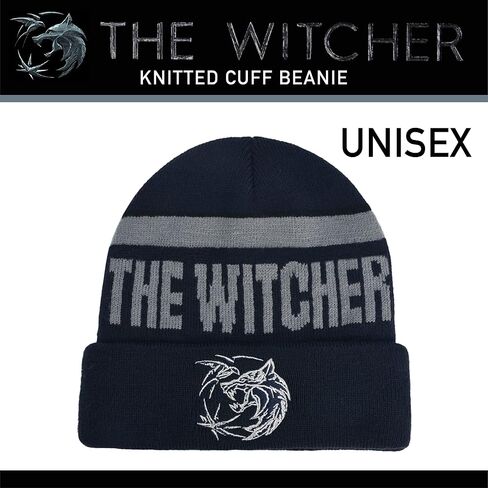 Concept One Netflix The Witcher Acrylic Knitted Cuff Beanie Hat with Gold Logo and Pom Pom, Black, One Size in Saudi Arabia