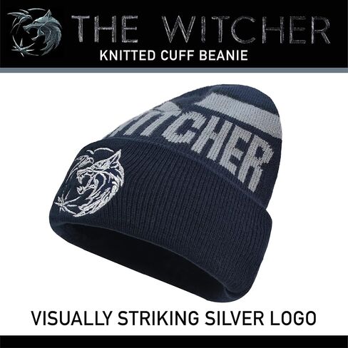 Concept One Netflix The Witcher Acrylic Knitted Cuff Beanie Hat with Gold Logo and Pom Pom, Black, One Size in Saudi Arabia