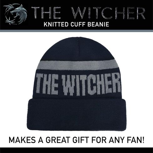 Concept One Netflix The Witcher Acrylic Knitted Cuff Beanie Hat with Gold Logo and Pom Pom, Black, One Size in Saudi Arabia
