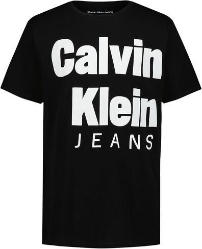 Calvin Klein Boys' Short Sleeve Graphic Crew Neck T-Shirt, Soft, Comfortable, Relaxed Fit, Block It Blur Black, 10-12 in Saudi Arabia