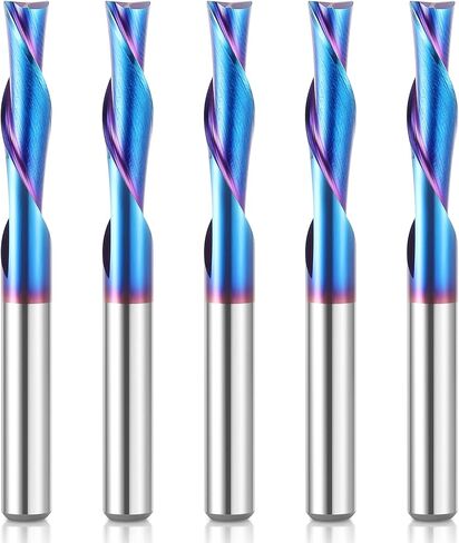 HQMaster Extra Long Spiral Router Bit 1/4 inch Shank Solid Carbide CNC Router Bit with Nano Blue Coating End Mill for Wood Cut, Carving (1/4" x 1/4" x 1-1/4" x 3" Up & Down Cut) in Kuwait