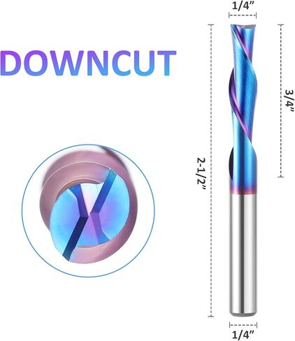 HQMaster Extra Long Spiral Router Bit 1/4 inch Shank Solid Carbide CNC Router Bit with Nano Blue Coating End Mill for Wood Cut, Carving (1/4" x 1/4" x 1-1/4" x 3" Up & Down Cut) in Kuwait