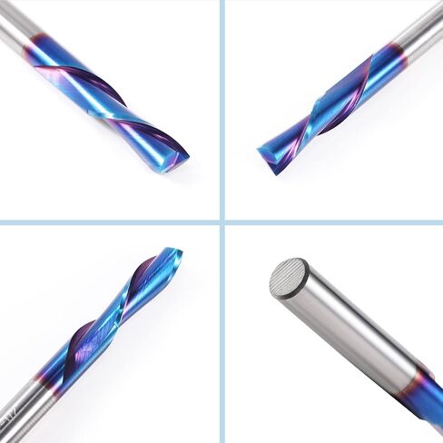 HQMaster Extra Long Spiral Router Bit 1/4 inch Shank Solid Carbide CNC Router Bit with Nano Blue Coating End Mill for Wood Cut, Carving (1/4" x 1/4" x 1-1/4" x 3" Up & Down Cut) in Kuwait