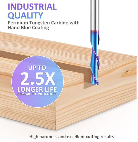 HQMaster Extra Long Spiral Router Bit 1/4 inch Shank Solid Carbide CNC Router Bit with Nano Blue Coating End Mill for Wood Cut, Carving (1/4" x 1/4" x 1-1/4" x 3" Up & Down Cut) in Kuwait