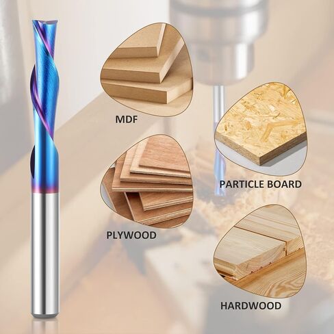 HQMaster Extra Long Spiral Router Bit 1/4 inch Shank Solid Carbide CNC Router Bit with Nano Blue Coating End Mill for Wood Cut, Carving (1/4" x 1/4" x 1-1/4" x 3" Up & Down Cut) in Kuwait