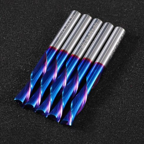 HQMaster Extra Long Spiral Router Bit 1/4 inch Shank Solid Carbide CNC Router Bit with Nano Blue Coating End Mill for Wood Cut, Carving (1/4" x 1/4" x 1-1/4" x 3" Up & Down Cut) in Kuwait