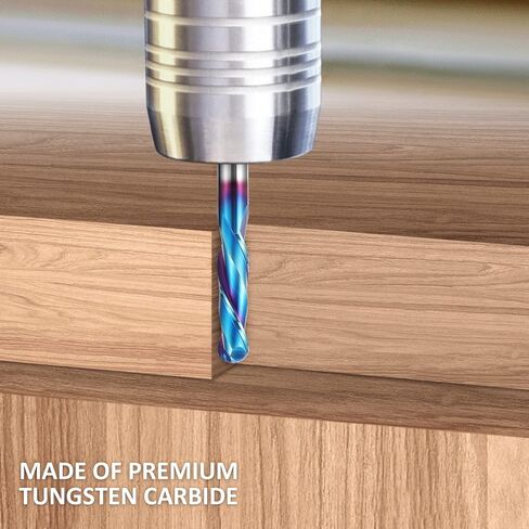 HQMaster Extra Long Spiral Router Bit 1/4 inch Shank Solid Carbide CNC Router Bit with Nano Blue Coating End Mill for Wood Cut, Carving (1/4" x 1/4" x 1-1/4" x 3" Up & Down Cut) in Saudi Arabia