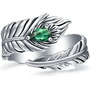Turquoise Feather Ring 925 Sterling Silver Vintage Wide Feather Rings Women Men Turquoise Western Style Jewelry gifts for Teens Girls Wrap Thumb Ring Open Size 6-11 in Saudi Arabia