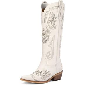 Cowboy Boots for Women - Wide Calf Knee High Cowgirl Boots, Glitter Sparkly Rhinestone Western Country Boots with Classic Embroidery, Pointed Toe Pull On Zipper Retro Boots in Saudi Arabia