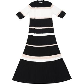 Women's Striped Dress Short Sleeve Midi Knitted Ribbed Dresses