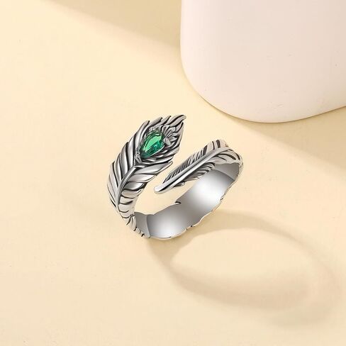 Turquoise Feather Ring 925 Sterling Silver Vintage Wide Feather Rings Women Men Turquoise Western Style Jewelry gifts for Teens Girls Wrap Thumb Ring Open Size 6-11 in Saudi Arabia