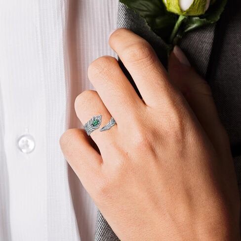Turquoise Feather Ring 925 Sterling Silver Vintage Wide Feather Rings Women Men Turquoise Western Style Jewelry gifts for Teens Girls Wrap Thumb Ring Open Size 6-11 in Saudi Arabia