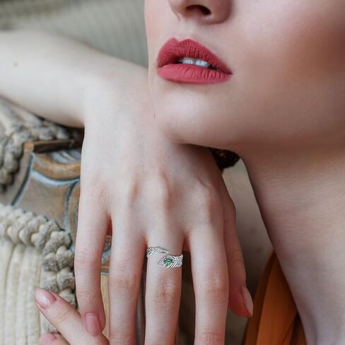 Turquoise Feather Ring 925 Sterling Silver Vintage Wide Feather Rings Women Men Turquoise Western Style Jewelry gifts for Teens Girls Wrap Thumb Ring Open Size 6-11 in Saudi Arabia