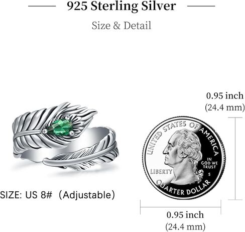 Turquoise Feather Ring 925 Sterling Silver Vintage Wide Feather Rings Women Men Turquoise Western Style Jewelry gifts for Teens Girls Wrap Thumb Ring Open Size 6-11 in Saudi Arabia